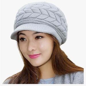 Gray Knitted chunky warm soft  hat for Women